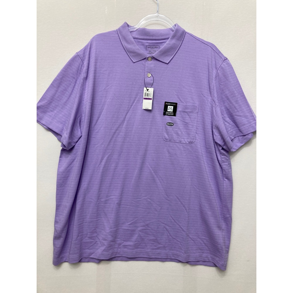 New Van Heusen‎ Polo Shirt XXL Purple Flex Stretch Classic Fit Short Sleeve